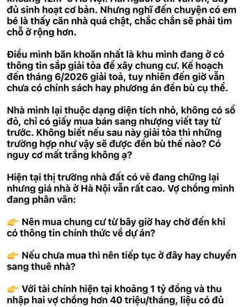 Cầm 1 tỷ với thu nhập 40 củ/tháng có nên đâm đầu vào chung cư Hà Nội tầm này khi "quả bom" 12m² giấy viết tay sắp bị giải tỏa? - 1