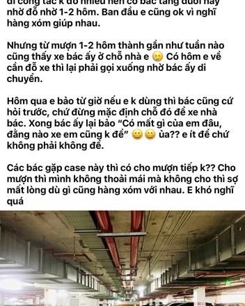 Cho hàng xóm mượn chỗ đỗ xe chung cư: Cho đi sự tử tế, nhận về sự trơ trẽn - 1