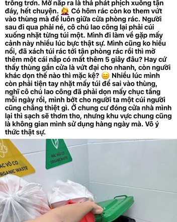Bức ảnh chụp phòng rác chung cư cùng những lời than thở đầy bức xúc đã chạm đúng vào nỗi niềm của rất nhiều người đang sống tại các khu đô thị - 1