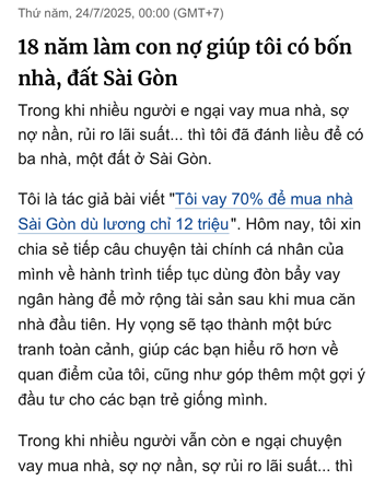 Đọc xong câu chuyện của một người vừa khoe đã gom được bốn nhà một đất ở Sài Gòn nhờ 18 năm làm bạn thân với ngân hàng, tôi chợt nhận ra nhiều người thật nỗ lực - 1