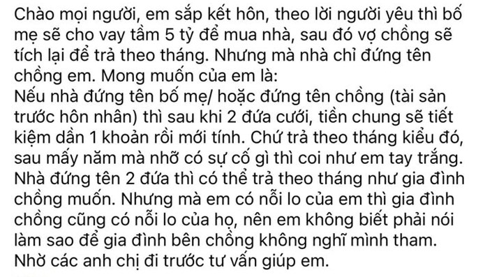 Bố mẹ chồng cho vay 5 tỷ mua nhà, vợ chồng cùng trả góp nhưng sổ đỏ đứng tên con trai — con dâu góp tiền như… người thuê trọ cao cấp  - 1