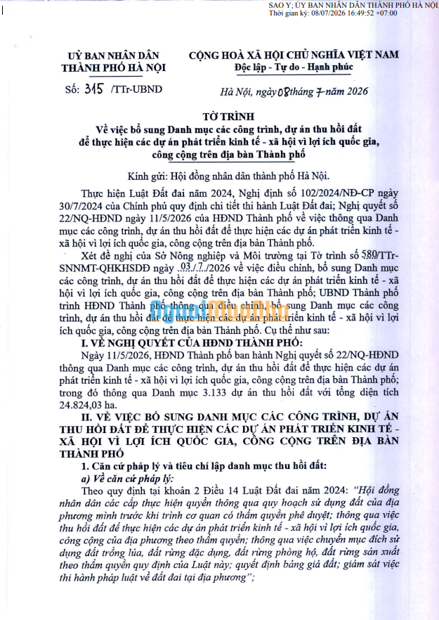 Danh sách 873 dự án thu hồi đất bổ sung của TP Hà Nội mới được thông qua. - 1