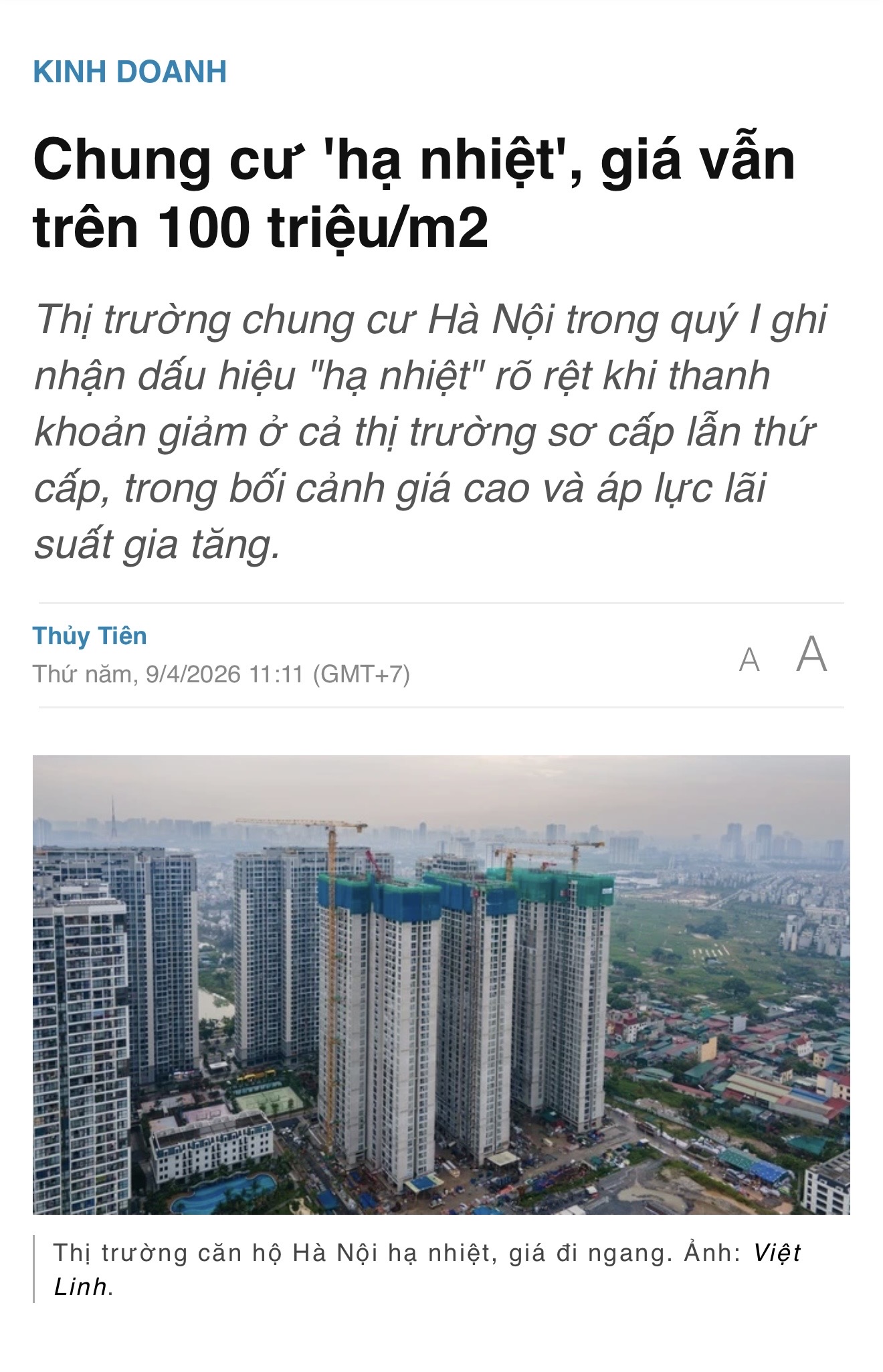 Hạ nhiệt không có nghĩa là giảm giá: Chung cư Hà Nội vẫn trên 100 triệu/m² - 1