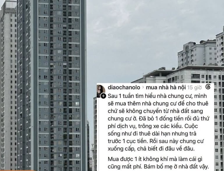 Mấy nay trên mạng lại xôn xao vụ quan điểm: “Ở chung cư như đi thuê nhà dài hạn nhưng trả trước một cục tiền, đã thế còn tốn đủ thứ phí, thôi vọt về bám bố mẹ ở nhà đất cho lành!” - 1