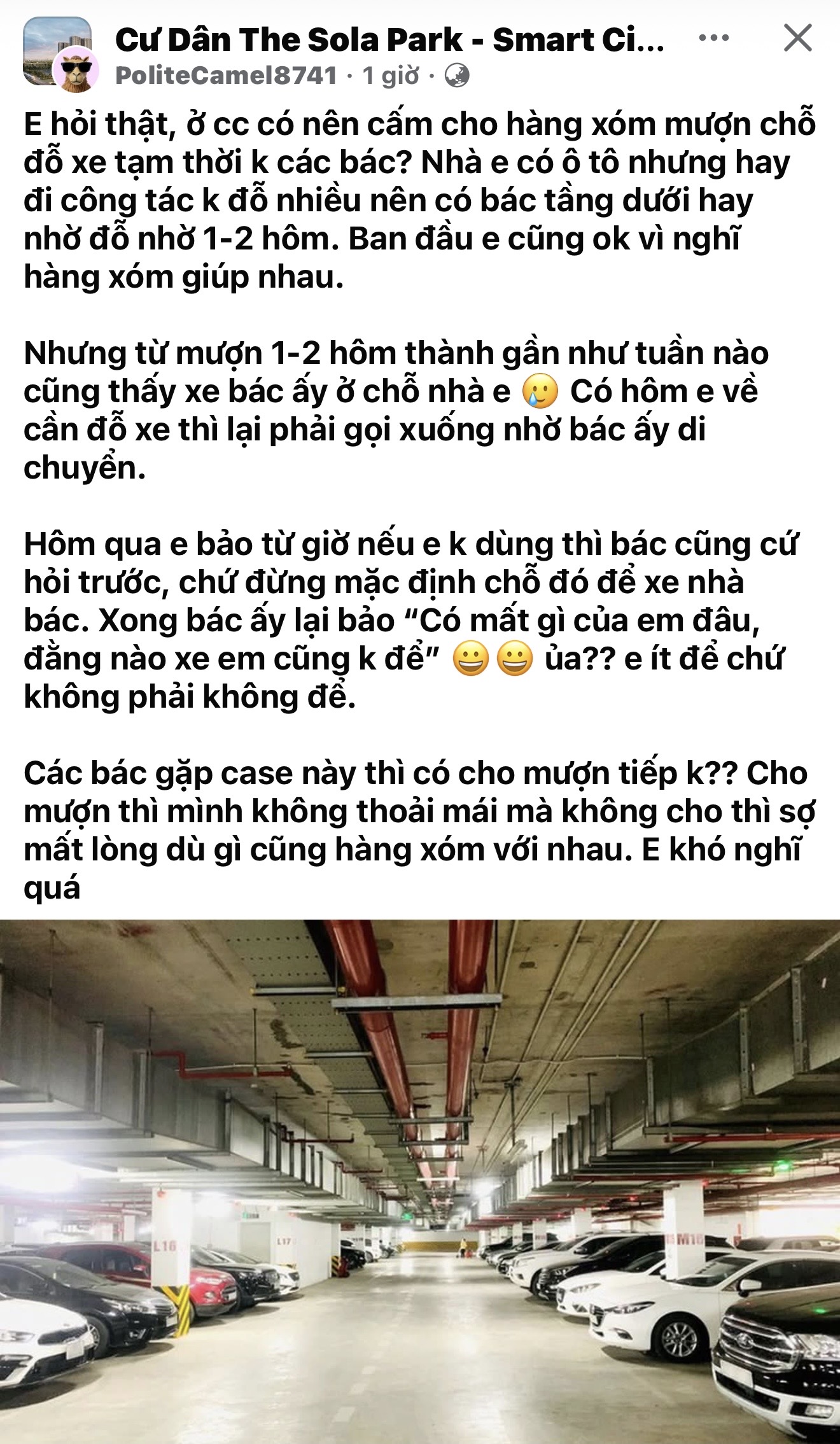 Cho hàng xóm mượn chỗ đỗ xe chung cư: Cho đi sự tử tế, nhận về sự trơ trẽn - 1