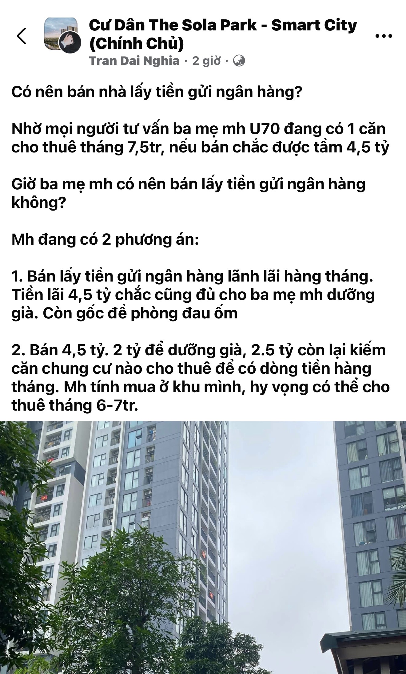 Lãi ngân hàng lên mây, có nên "xoá sổ" căn hộ 4,5 tỷ để lấy tiền dưỡng già? - 1