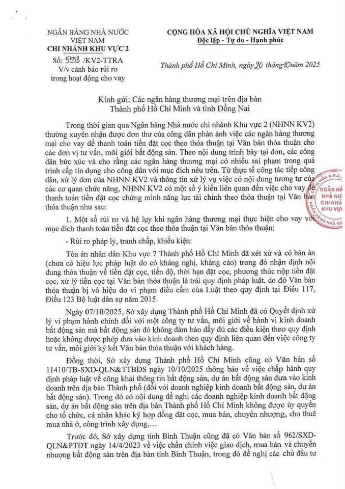 🚨 Ngân hàng Nhà nước ra lệnh "thắt van tín dụng", tạm dừng cho vay đặt cọc mua bất động sản - 1