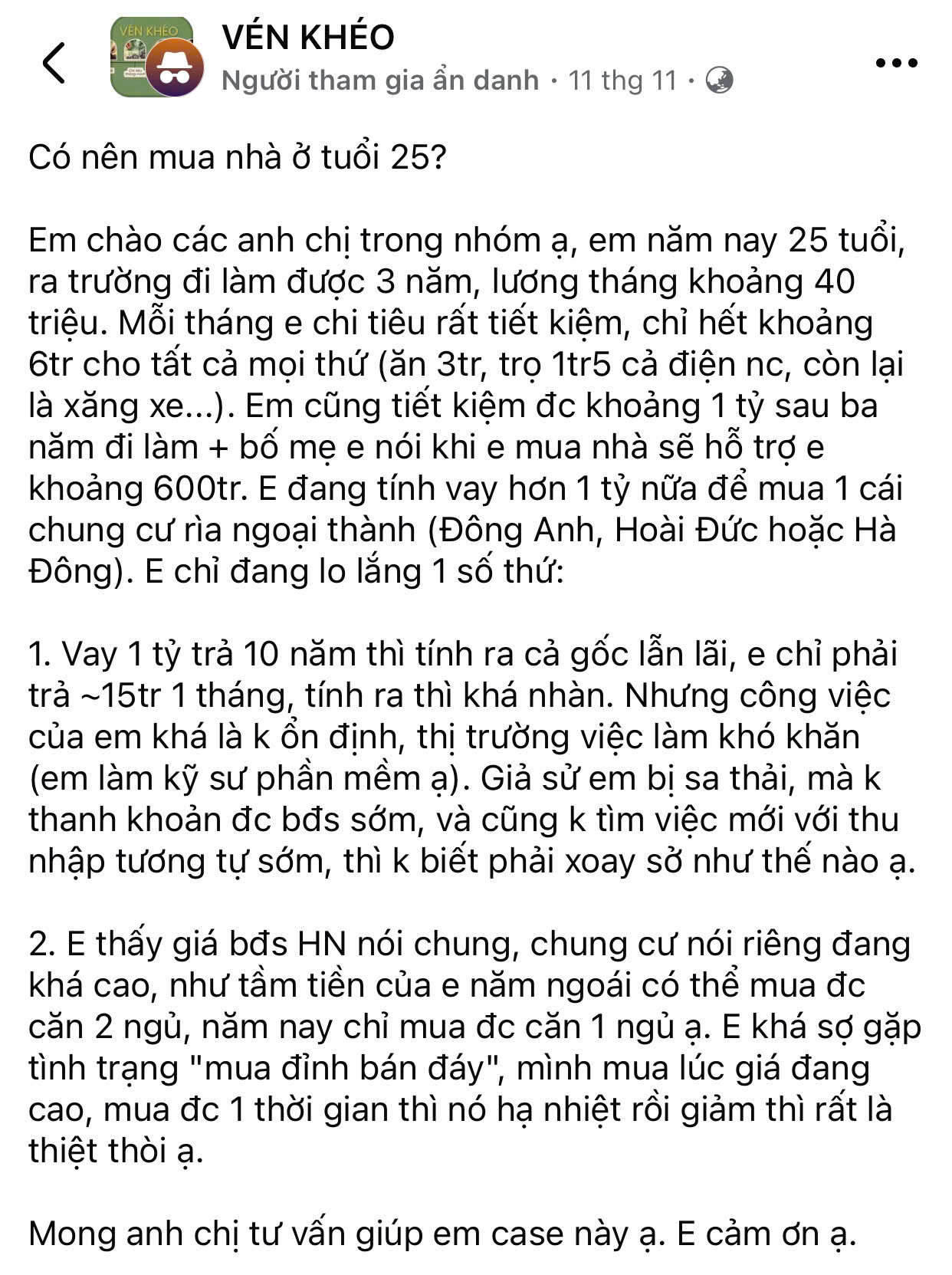 25 tuổi tiết kiệm 1 tỷ đồng: Vay thêm mua nhà hay vẫn đi thuê? - 1