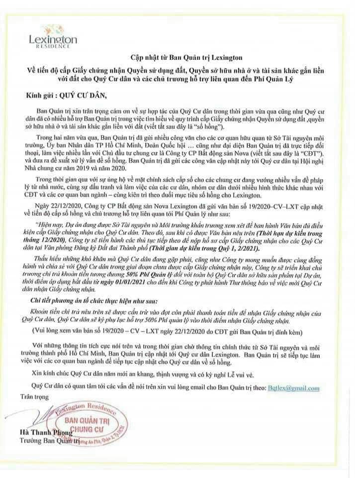 Novaland nói gì về dự án Lexington Residence chậm sổ hồng hơn 5 năm? - Ảnh 1