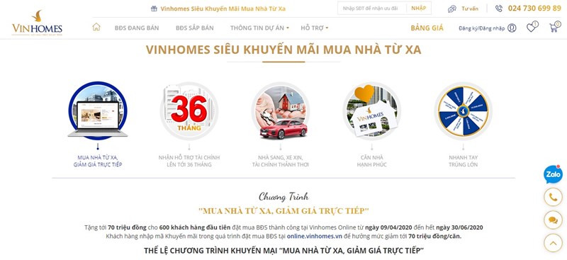 Nhiều chương trình khuyến mại áp dụng với khách hàng giao dịch tại Vinhomes Online