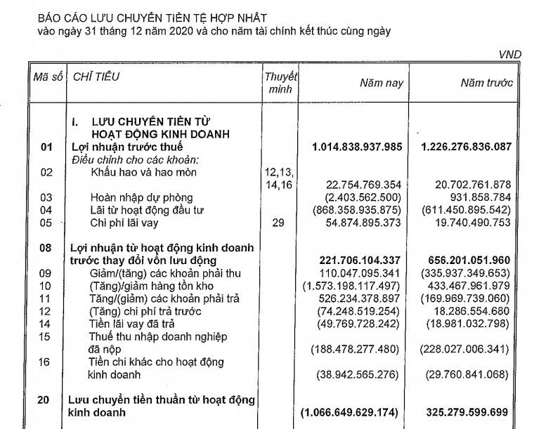Nguồn: BCTC hợp nhất qu&yacute; 4/2020 tại Nam Long.