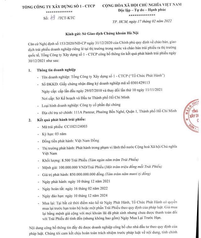 Kết quả ph&aacute;t h&agrave;nh tr&aacute;i phiếu đợt 3 của CC1.&nbsp; &nbsp;