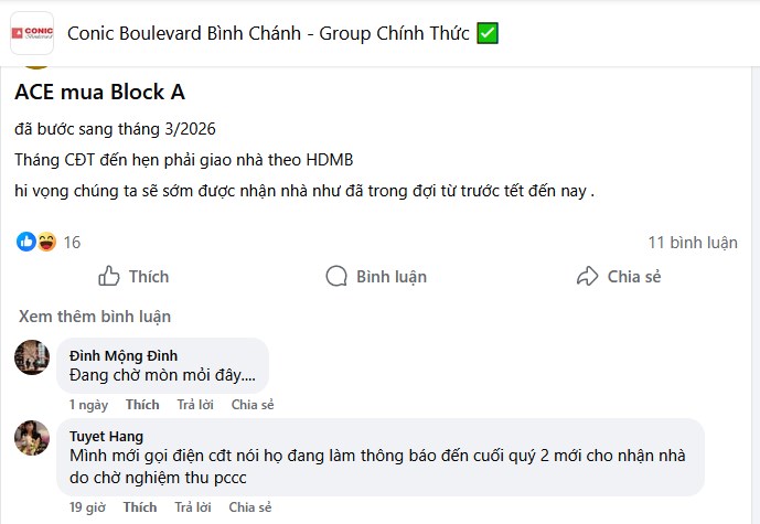 Loạt những chia sẻ của người mua&nbsp;Conic Boulevard (block A). Ảnh m&igrave;nh chụp m&agrave;n h&igrave;nh trong group cư d&acirc;n.