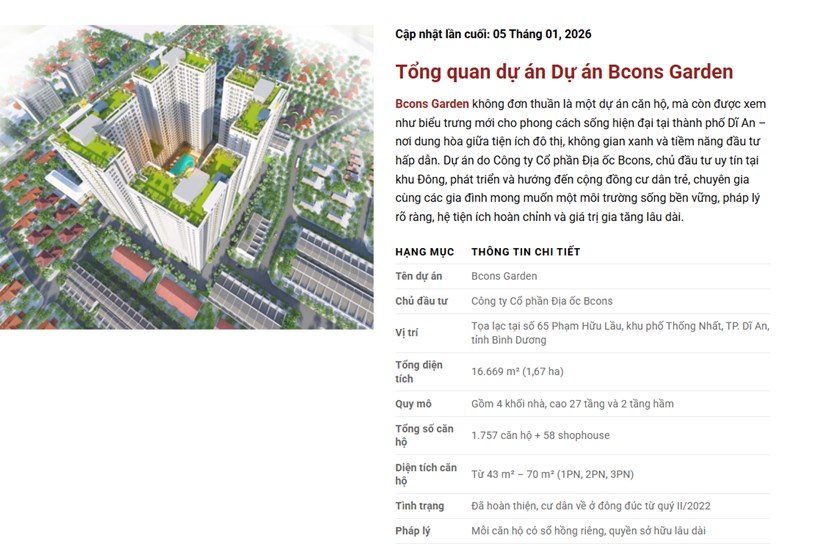 Th&ocirc;ng tin tổng quan dự &aacute;n được quảng c&aacute;o, giới thiệu tr&ecirc;n mạng.