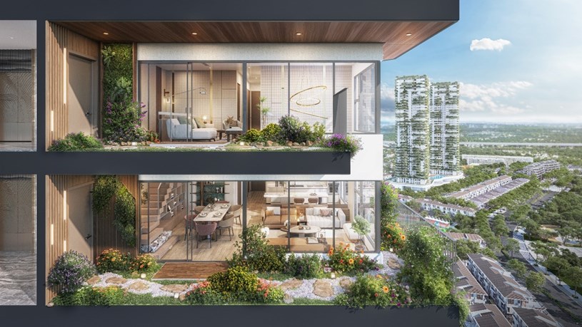 Căn hộ chăm s&oacute;c sức khỏe c&oacute; s&acirc;n vườn trước khi v&agrave;o nh&agrave; tại Forest Onsen - Ảnh: E.C.P