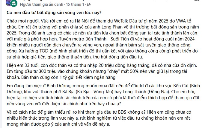 Tr&ecirc;n group m&igrave;nh thấy mn quan t&acirc;m đến BĐS v&ugrave;ng ven rất nhiều.
