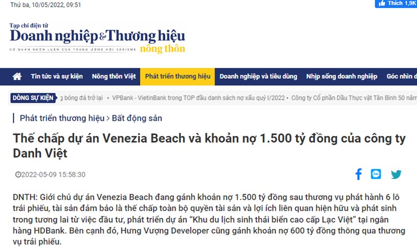 Thế chấp dự &#225;n Venezia Beach v&#224; khoản nợ 1.500 tỷ đồng của c&#244;ng ty Danh Việt - Ảnh 1