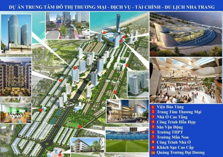 Phối cảnh Dự án Khu trung tâm đô thị dịch vụ – Tài chính – Du lịch Nha Trang do Công ty Cổ phần Tập đoàn Phúc Sơn làn chủ đầu tư tại khu đất sân bay Nha Trang cũ. 