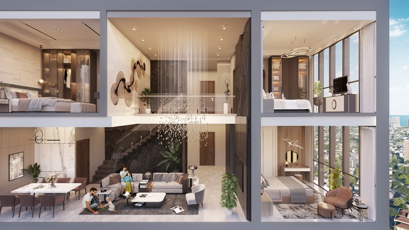 Từng căn penthouse như “ốc đảo riêng tư” giữa tầng không. Ảnh phối cảnh minh họa Sun Property.  