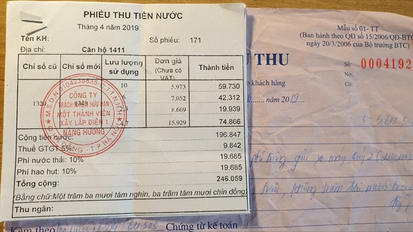 C&aacute;ch t&iacute;nh gi&aacute; nước theo th&ocirc;ng tư 75/2012 m&agrave; BQL t&ograve;a nh&agrave; Mỹ Đ&igrave;nh Plaza đang &aacute;p dụng. Ảnh: Phan Loan.