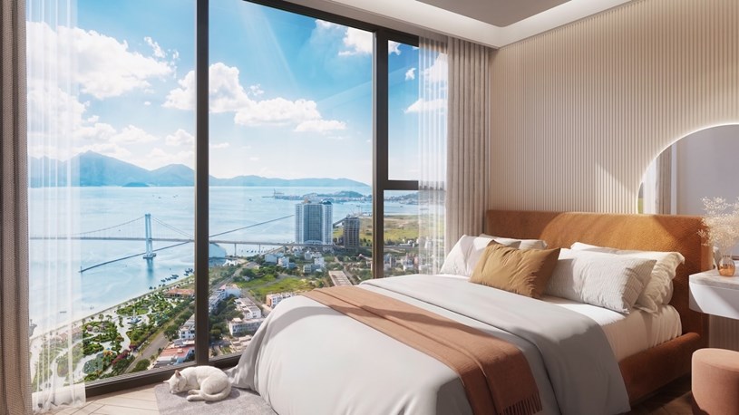 Đặc quyền thị gi&aacute;c hiếm c&oacute; từ ban c&ocirc;ng th&aacute;p Symphony 5, thu trọn 5 mỹ cảnh danh tiếng của Đ&agrave; Nẵng. Ảnh: Sun Property.