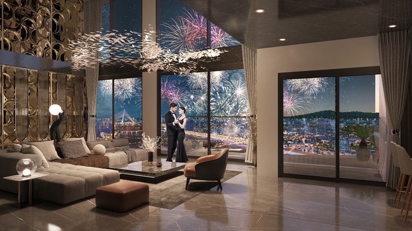 Căn hộ duplex tại Sun Symphony Residence với tầm nh&igrave;n ngắm ph&aacute;o hoa cực đại. Ảnh phối cảnh minh họa Sun Property