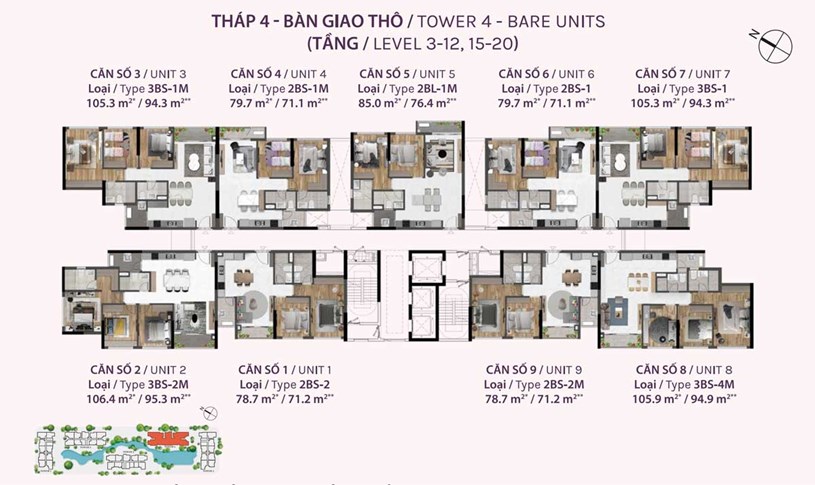 Mặt bằng tầng Th&aacute;p 4 b&agrave;n giao th&ocirc; Dự &aacute;n Celesta Rise