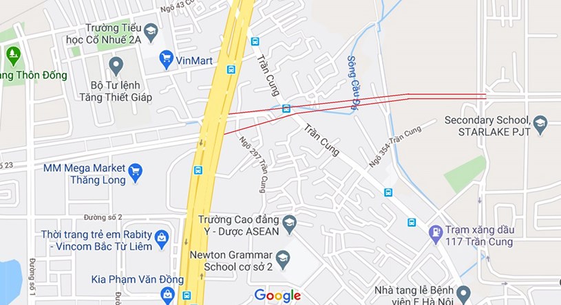 Sơ đồ tuyến đường nối Phạm Văn Đồng với Khu đ&ocirc; thị T&acirc;y Hồ T&acirc;y. (Nguồn ảnh: Google).