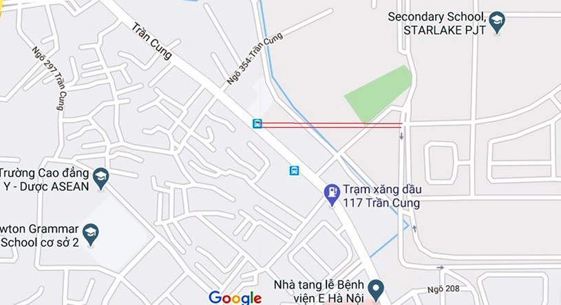 Sơ đồ tuyến đường nối Khu đ&ocirc; thị T&acirc;y Hồ T&acirc;y với Trần Cung. (Nguồn ảnh: Google).