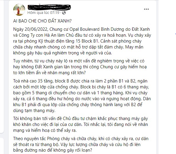 Người mua dự &#225;n Chung cư Opal Boulevard bức x&#250;c đặt c&#226;u hỏi liệu Đất Xanh c&#243; gian lận thi c&#244;ng? - Ảnh 1