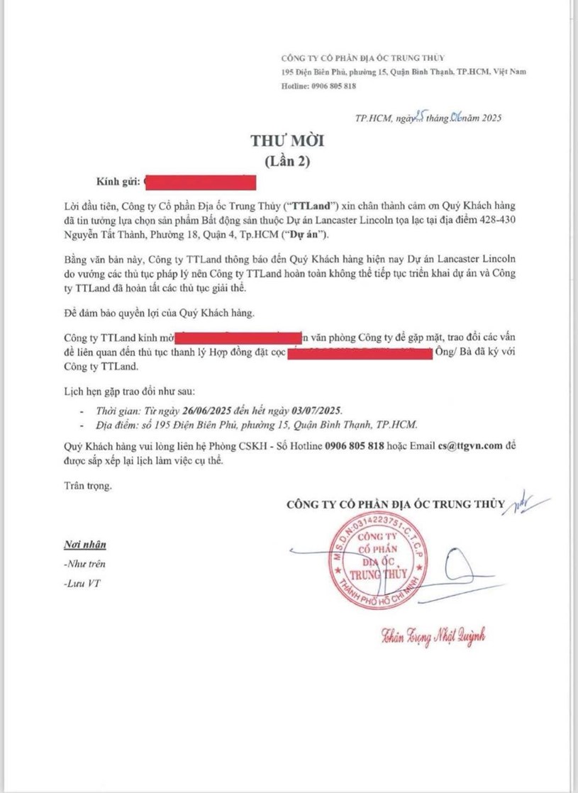 T&#212;I Đ&#195; TIN V&#192; GIỜ T&#212;I BỊ BỎ RƠI: TTLAND GIẢI THỂ NGAY KHI DỰ &#193;N LANCASTER LINCOLN ĐƯỢC “GỠ VƯỚNG”  - Ảnh 3