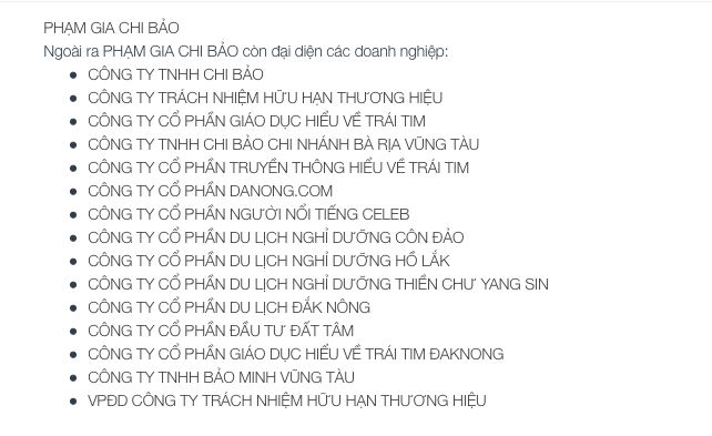 Một số doanh nghiệp kh&aacute;c của doanh nh&acirc;n Chi Bảo.
