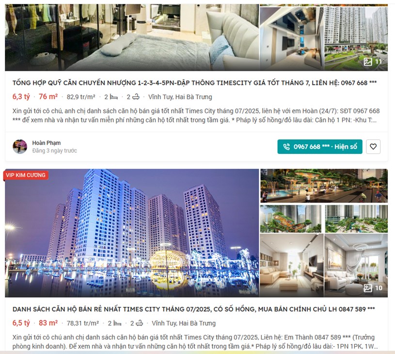 Th&ocirc;ng tin rao b&aacute;n tr&ecirc;n batdongsan.com. Ảnh chụp m&agrave;n h&igrave;nh