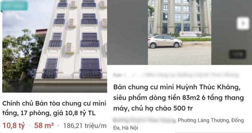 Tr&ecirc;n mạng x&atilde; hội, h&agrave;ng loạt t&ograve;a chung cư mini li&ecirc;n tục được rao b&aacute;n trong thời gian gần đ&acirc;y. Ảnh: Chụp m&agrave;n h&igrave;nh