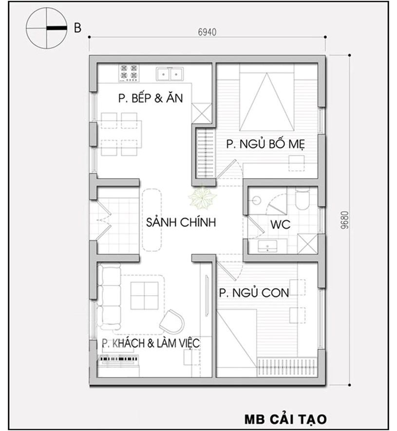 Cải tạo v&#224; bố tr&#237; nội thất nh&#224; tập thể cũ 67m2 ở H&#224; Nội  - Ảnh 2