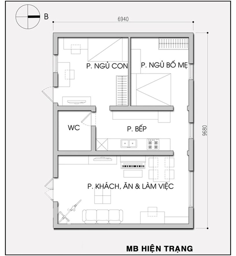 Cải tạo v&#224; bố tr&#237; nội thất nh&#224; tập thể cũ 67m2 ở H&#224; Nội  - Ảnh 1