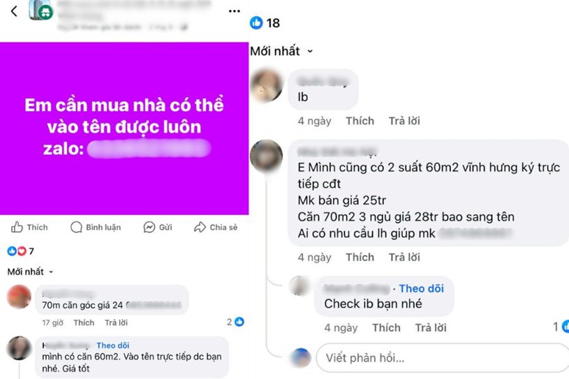 Nhiều người rao b&aacute;n c&aacute;c suất ngoại giao nh&agrave; ở x&atilde; hội Vĩnh Hưng.Ảnh: Lao Động