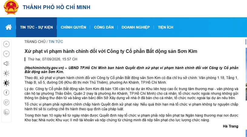 Bán 136 căn hộ Gateway Thảo Điền cho người nước ngoài không báo cáo, Sơn Kim Land bị TP.HCM phạt hành chính - Ảnh 1