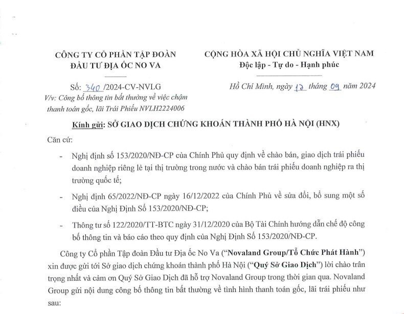 Lại chậm thanh to&#225;n 173 tỷ gốc v&#224; l&#227;i tr&#225;i phiếu, cổ phiếu bị đưa v&#224;o diện cảnh b&#225;o - Novaland vẫn “nặng g&#225;nh” d&#249; đ&#227; t&#225;i cấu tr&#250;c mạnh mẽ v&#224; quyết liệt  - Ảnh 1