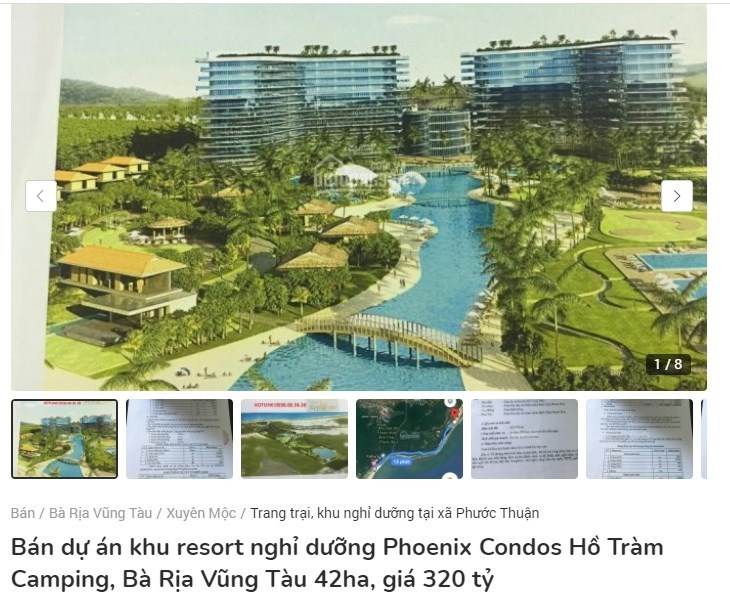 Khu resort nghỉ dưỡng Phoenix Condos Hồ Tr&agrave;m Camping được&nbsp;rao b&aacute;n với gi&aacute; từ 320 tỉ đồng