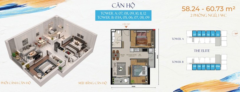 Mặt bằng Citymark Residence Ph&uacute; Mỹ 2 ph&ograve;ng ngủ + 1 WC