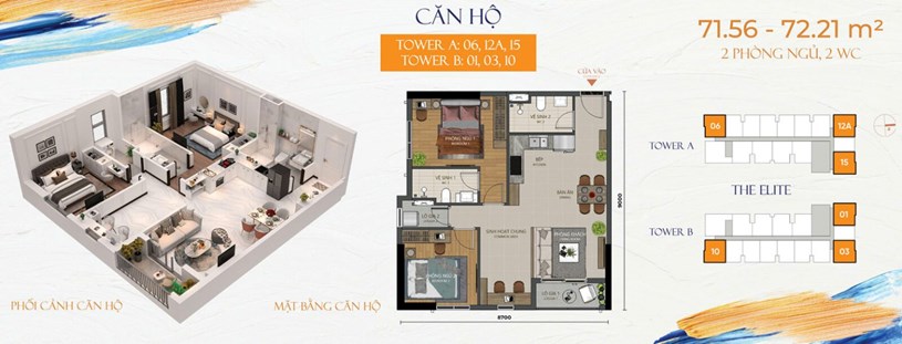 Mặt bằng Citymark Residence Ph&uacute; Mỹ 2 ph&ograve;ng ngủ + 2 Wc &nbsp;