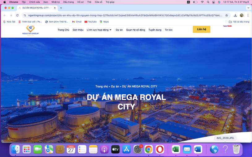 Tr&ecirc;n Website của C&ocirc;ng ty Cổ Phần Tập đo&agrave;n Ng&acirc;n T&iacute;n c&oacute; đăng tải th&ocirc;ng tin về dự &aacute;n Mega Royal City. Ảnh:&nbsp;stockbiz