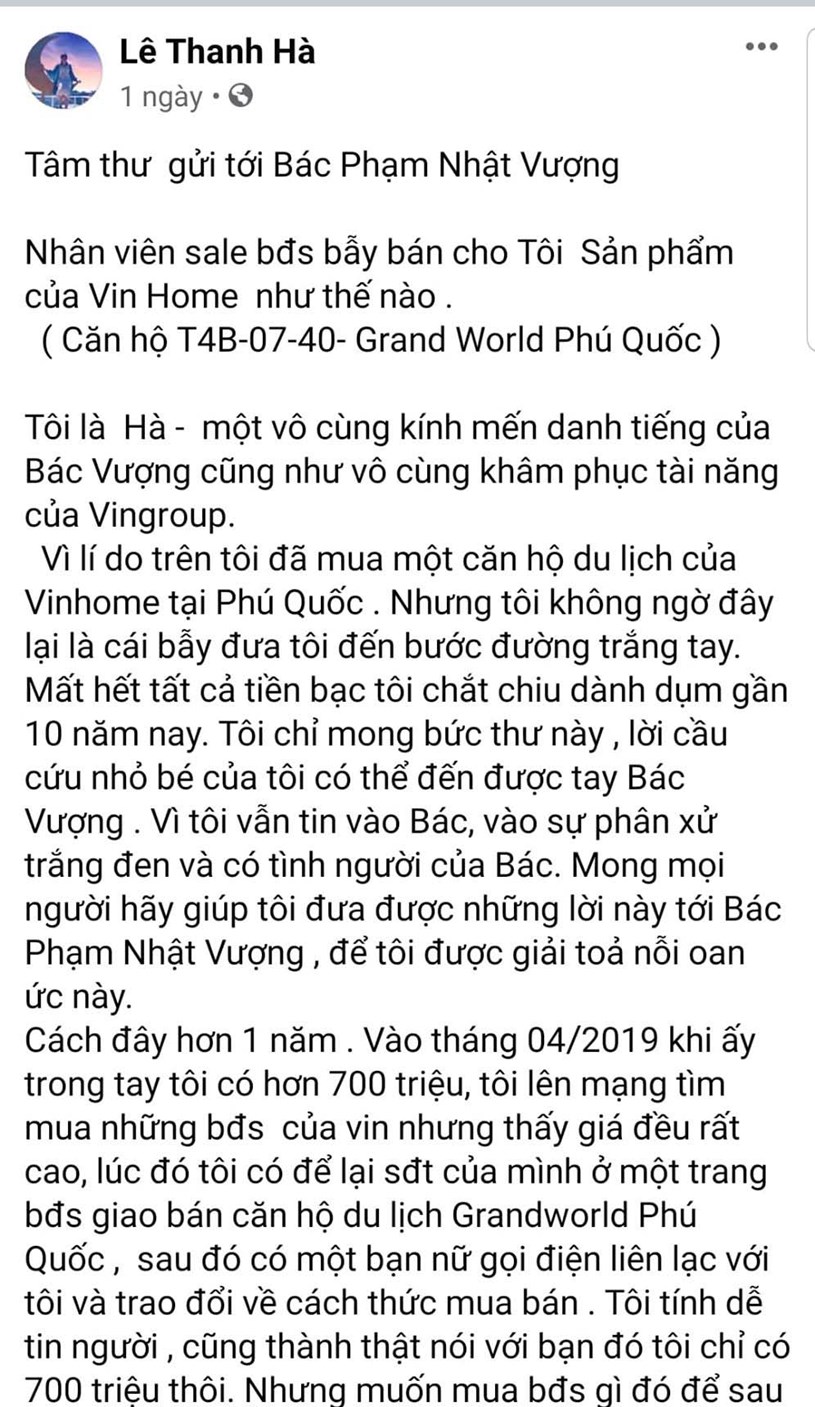 Bức t&acirc;m thư được chị H&agrave; đăng tải tr&ecirc;n trang c&aacute; nh&acirc;n