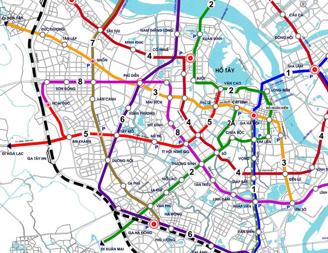 Mạng lưới đường sắt đ&ocirc; thị H&agrave; Nội theo quy hoạch đến 2030.