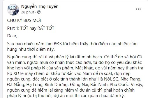 &#212;ng Nguyễn Thọ Tuyển, Tổng Gi&#225;m đốc BHS Group nhận định: Cung &#237;t, cầu nhiều, minh bạch n&#234;n thanh khoản sẽ tốt v&#224; gi&#225; c&#243; xu hướng tăng - Ảnh 1