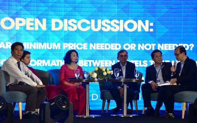 Các diễn giả thảo luận tại Hội nghị các Tổng giám đốc khách sạn và khu nghỉ dưỡng 2019 tổ chức tại Nha Trang ngày 9/5/2019.