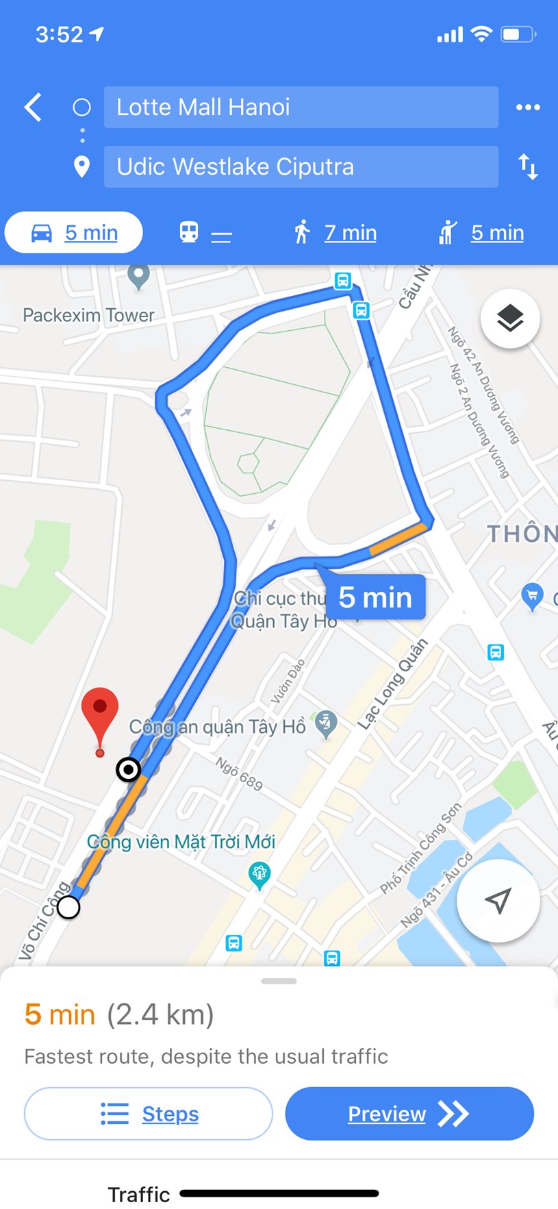 Tuy&nbsp; chỉ đối diện qua trục đường V&otilde; Ch&iacute; C&ocirc;ng, nhưng di chuyển từ b&ecirc;n Lottle Mall sẽ phải quay đầu mất ~2,5km (số liệu Google map)