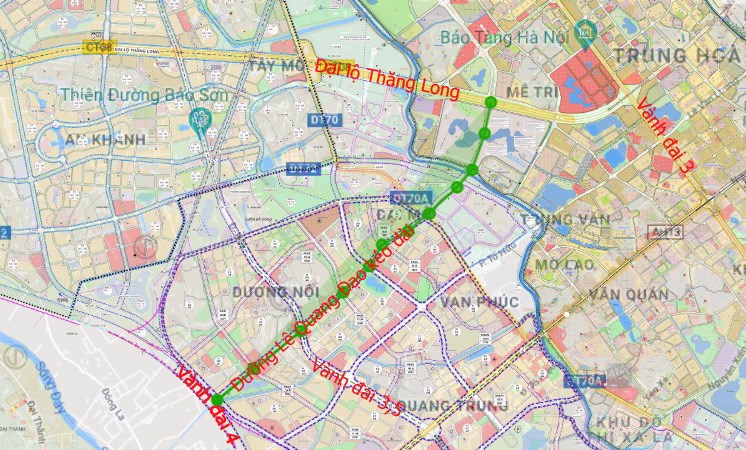 Đường Lê Quang Đạo kéo dài từ Đại lộ Thăng Long đến Vành đai 4 dài gần 6km là trục đường quan trọng trong việc phát triển khu vực phía Tây Nam của Thủ đô Hà Nội. (Nguồn ảnh: Quyhoach.hanoi.vn).