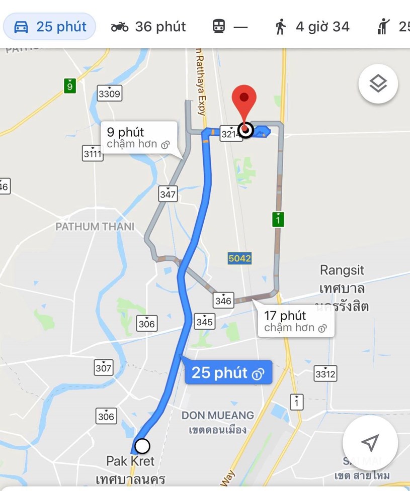 Vị trí của khách sạn Novotel Impact đến SVĐ Thammasat - nơi diễn ra trận đấu giữa Việt Nam và Lan mất khoảng 30 phút đi xe.